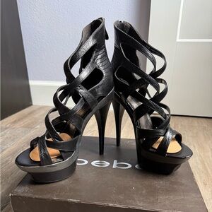 Bebe Black Strappy Platform Heels